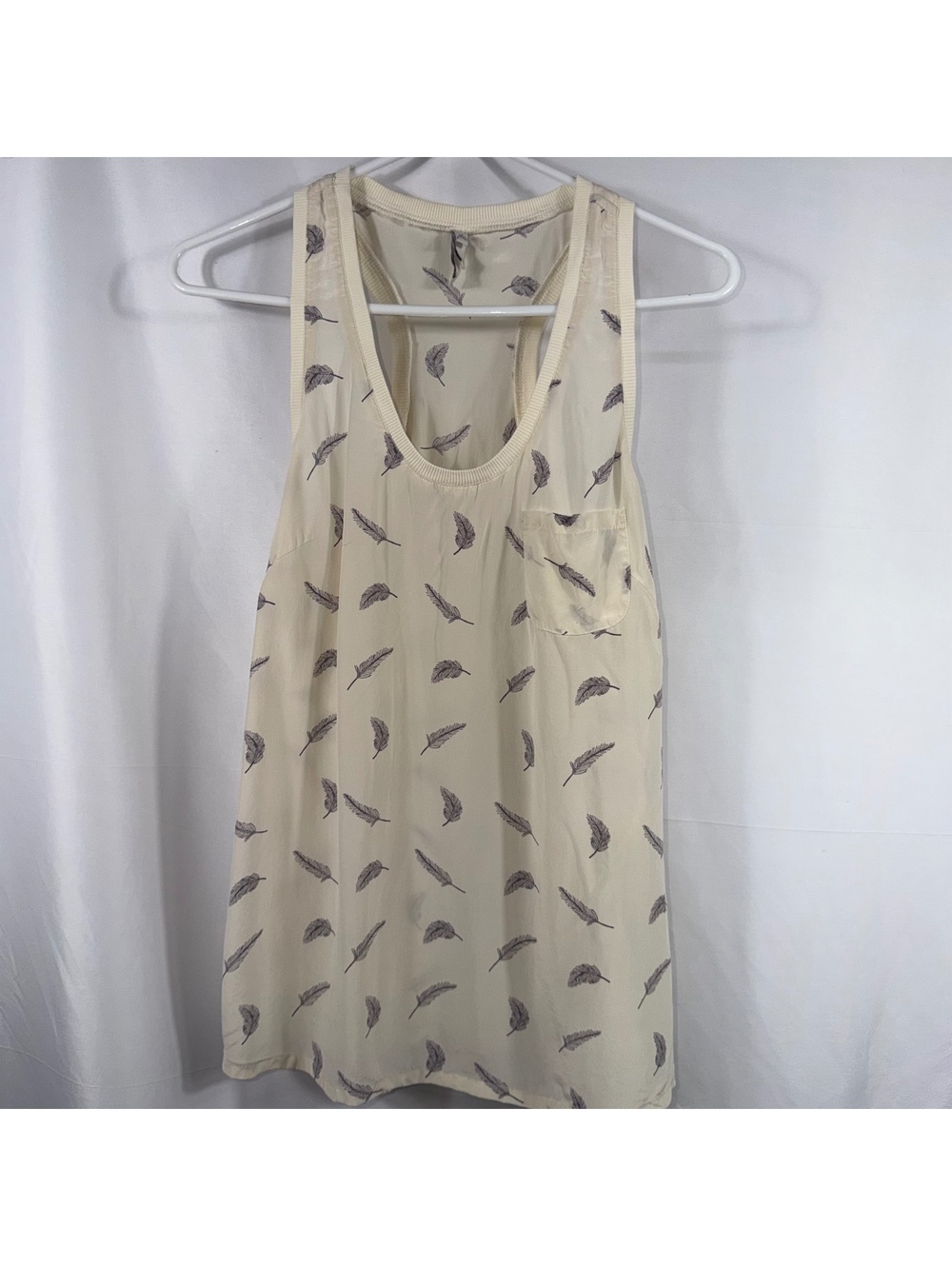 Joie Ivory Silk Feather Print Tank Top Medium